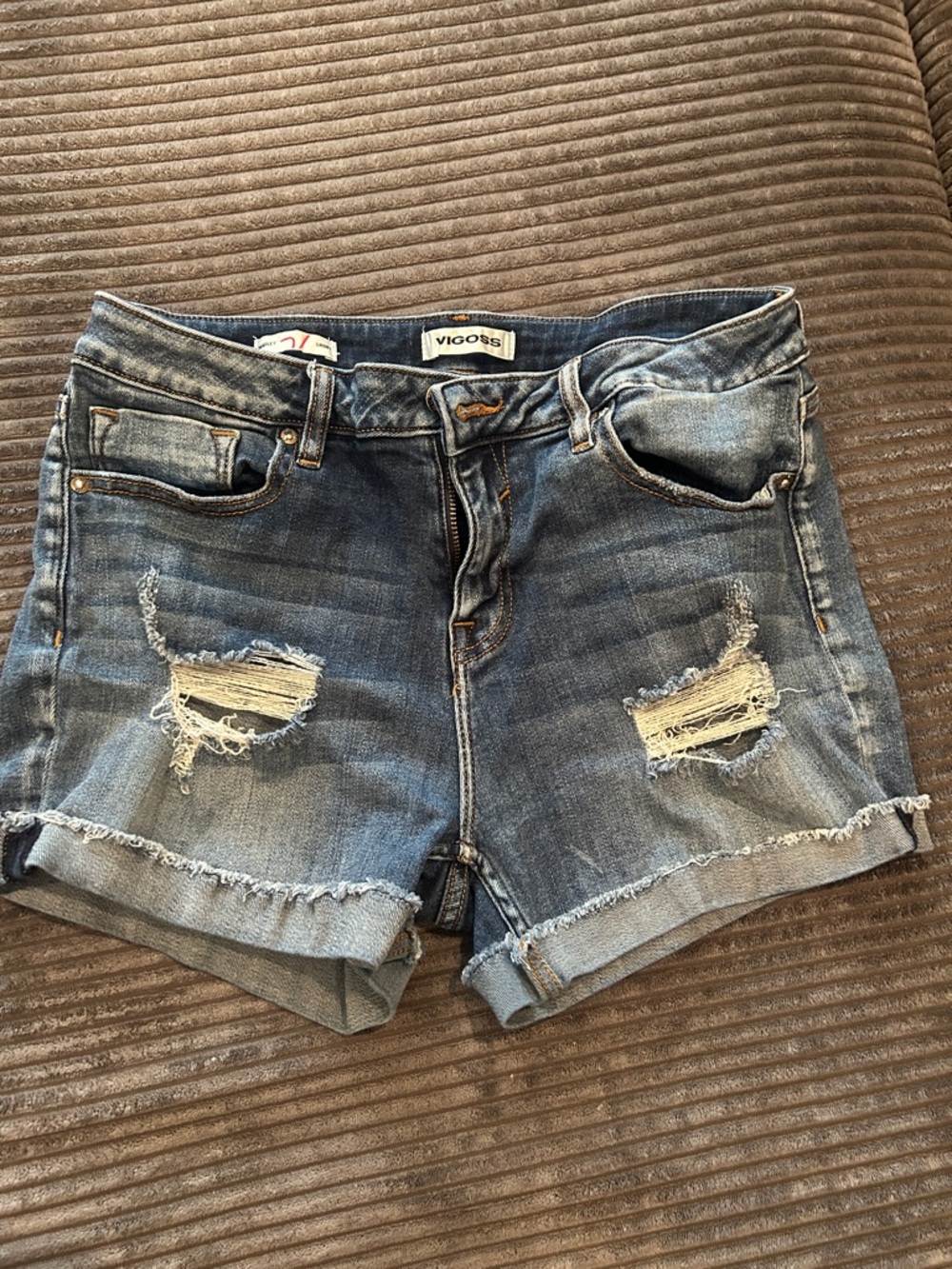 Vigoss Light Blue Distressed Rolled Hem Denim Shorts